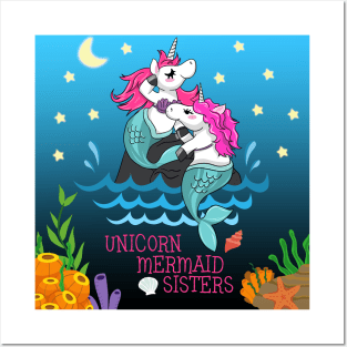 Unicorn Mermaid Sister Costume Gift Posters and Art